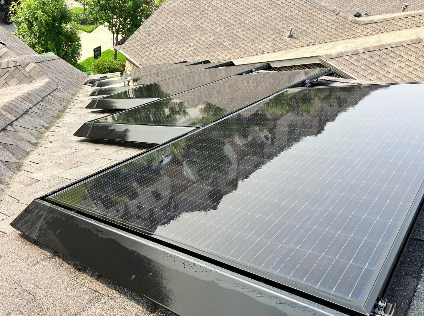 Solar panels in Santa Ana Califronia homes after recieving expert cleaning with top rated equipment.